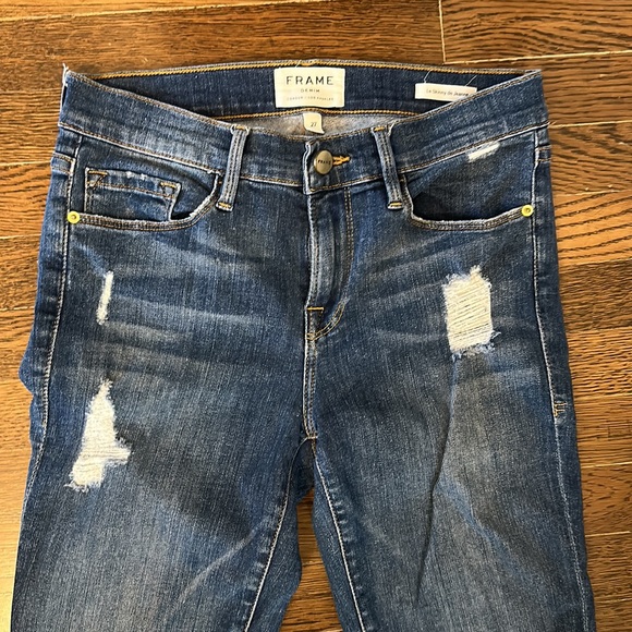 Frame Le Skinny de Jeanne Distressed Jeans Hilltop Medium Wash - Picture 3 of 6